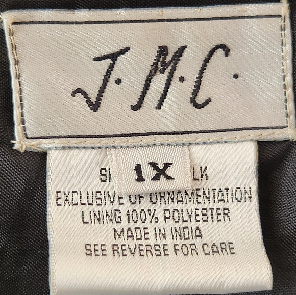 Vintage J.M.C. Silk Jacket Open Front Beaded Sequins Long Sleeve Black Size 1X - Picture 2 of 15